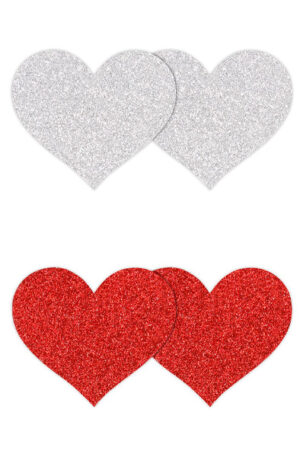 Pretty Pasties Glitter Hearts Red Silver 2 Pair - Sprauslu pārsegi 1