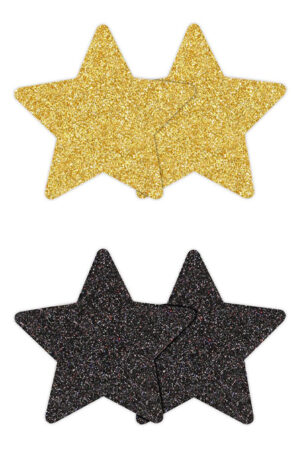 Pretty Pasties Glitter Stars Black Gold 2 Pair - Sprauslu pārsegi 1