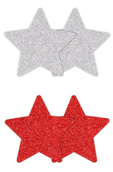 Pretty Pasties Glitter Stars Red Silver 2 Pair - Sprauslu pārsegi 1