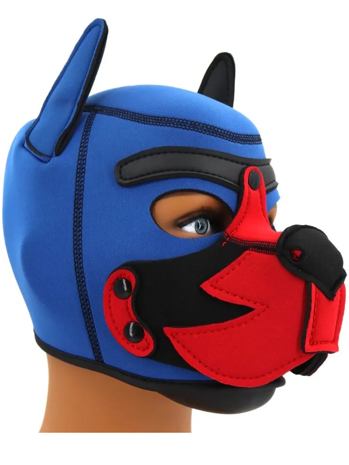 Puppy Fox Neoprene Hood Blue-Red - BDSM maska 1