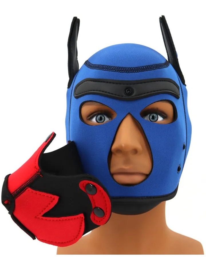 Puppy Fox Neoprene Hood Blue-Red - BDSM maska 2