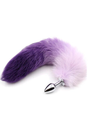 Purple & White Faux Tail With Stainless Plug S - Dzīvnieka astes anālais spraudnis 1