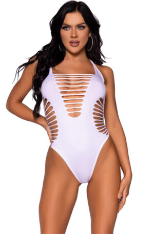 Racer Back Thong Bodysuit White - Ķermeņa Veļas un Rotaļu Tērpi 1