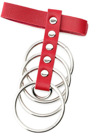 Red Artificial Leather Cockring With Metal Shaft Support 45mm - Dzimumlocekļa būris 1