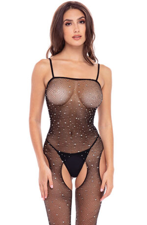 Rene Rofe Sparkle Crotchless Bodystocking Black - Bodystocking 1