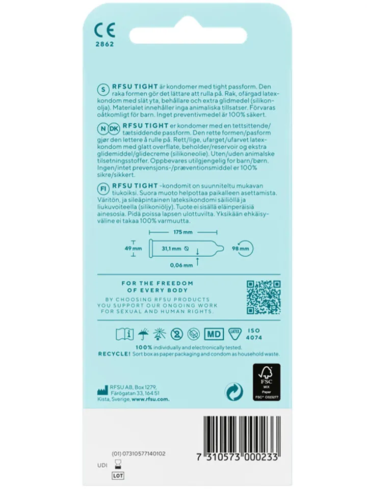 RFSU Tight Kondomer 10-pack - Stingri prezervatīvi 2