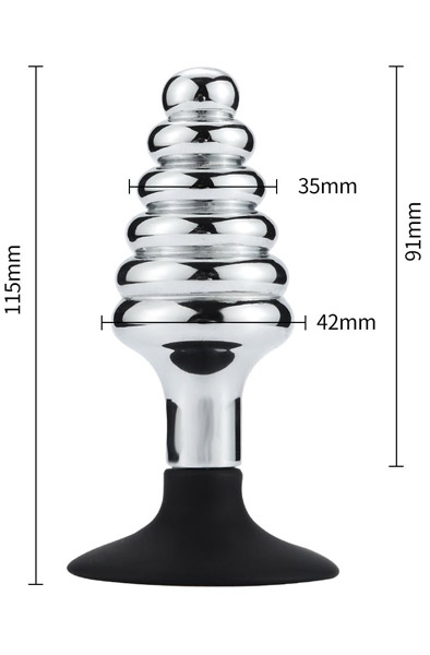 Ribbed Anal Plug With Suction Cup 10,5cm - Anālais spraudnis metāla 2