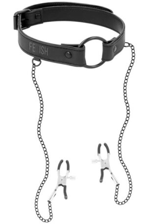 Ring Gag With Nipple Clamps - Gag ar krūšu klipšiem 1