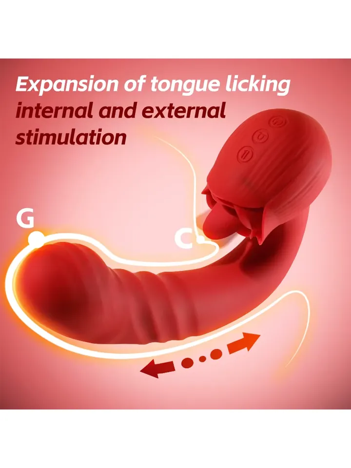 Rose Thrusting Vibrator - Trušu vibrators ar rotējošu mēli 3 [full]