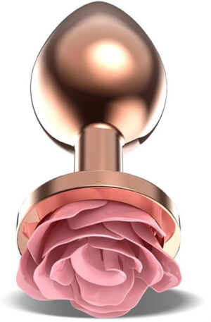 Rosegold Metal Anal Plug With Pink Rose Medium - Anālais spraudnis 1