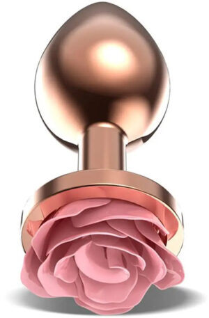 Rosegold Metal Anal Plug With Pink Rose Small - Anālais spraudnis metāla 1