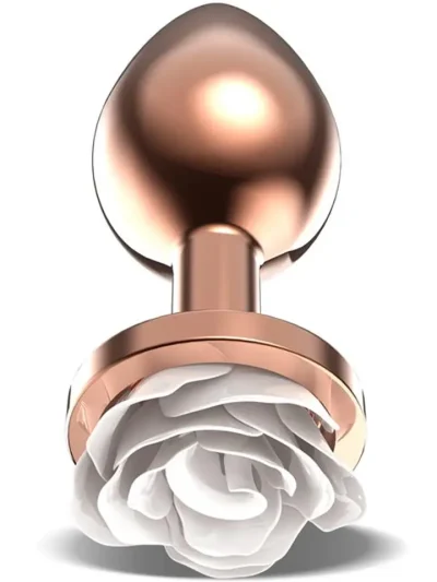 Rosegold Metal Anal Plug With White Rose Medium - Anālais spraudnis metāla 1