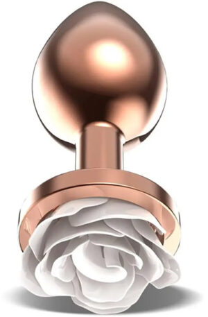 Rosegold Metal Anal Plug With White Rose Small - Anālais spraudnis metāla 1