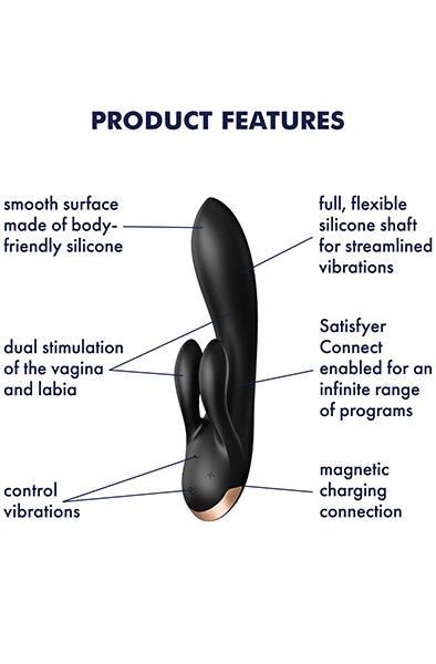 Satisfyer Double Flex Black - Lietotņu kontrolēts trušu vibrators 2