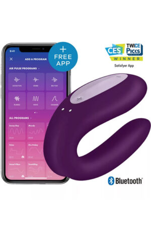 Satisfyer Double Joy Purple - Pāris vibrators ar lietotņu vadību 1