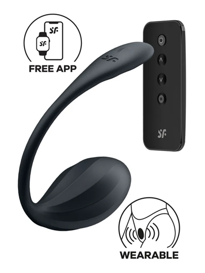 Satisfyer Ribbed Petal App Vibrator Black - App kontrolēta vibrējoša ola 1 [full]