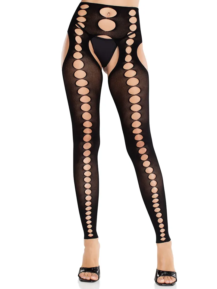 Seamless Opaque Footless Suspender Hose Black - Zeķes 1 [full]