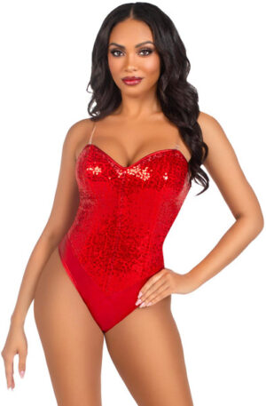 Sequin Boned Bodysuit Red - Ķermeņa Veļas un Rotaļu Tērpi 1