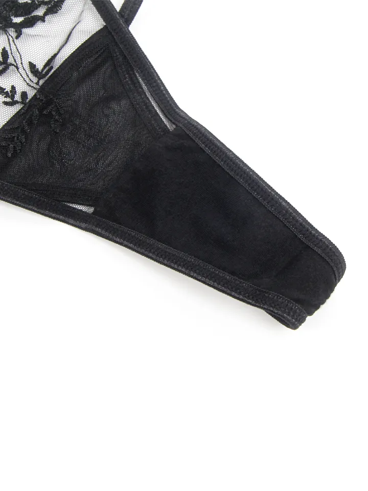Sexy Embroidery Lace Garter Panty Black - Zeķes jostas turētājs 3 [full]