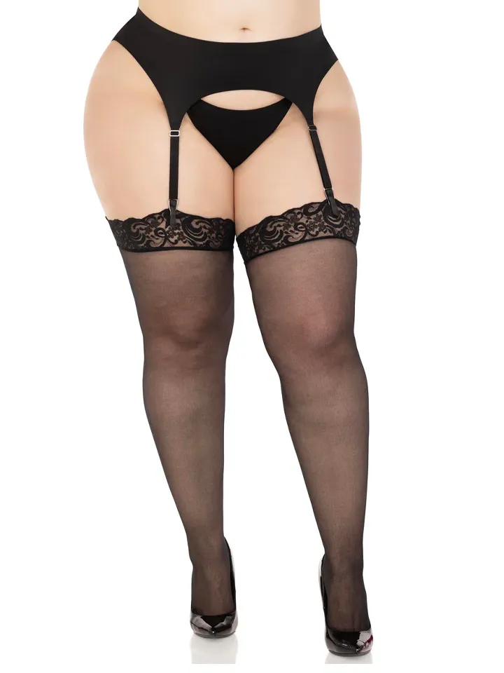 Sheer Backseam Stockings With Lace Top Plus Black - Zeķes 2 [full]