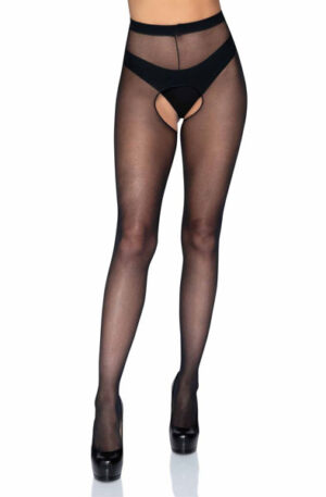 Sheer Crotchless Pantyhose Black - Zeķes 1