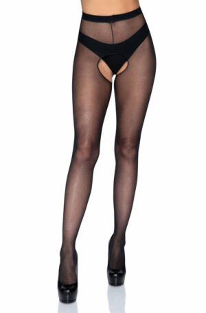 Sheer Crotchless Pantyhose Queen Black - Zeķes 1