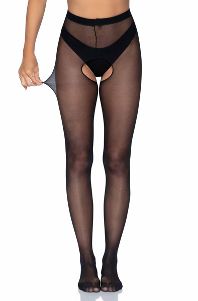 Sheer Crotchless Pantyhose Queen Black - Zeķes 3
