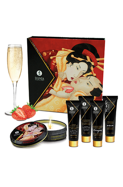 Shunga Erotic Art Geishas Secret Kit Strawberry Wine - Masāžas komplekts 2