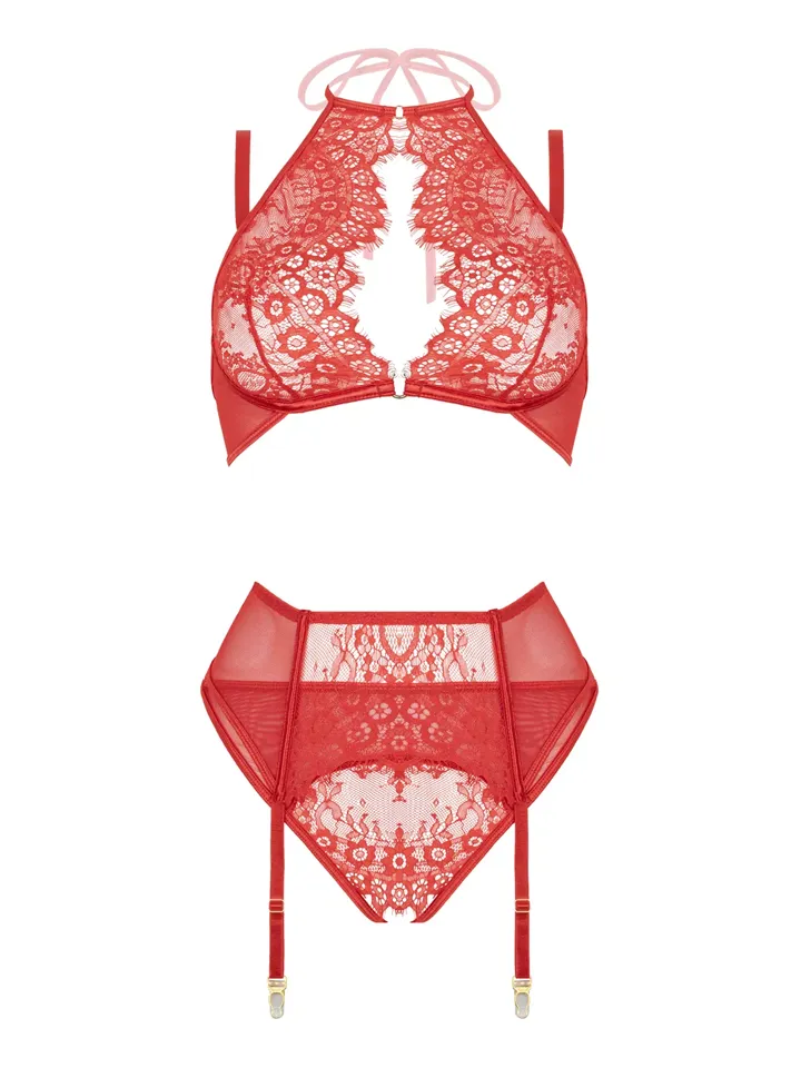 Simona Lace 3-Piece Garter Set Red - Underklädesset 4 [full]