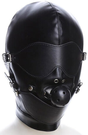 Slave Hood With Eye Mask & Breathable Gag Ball - BDSM maska 1