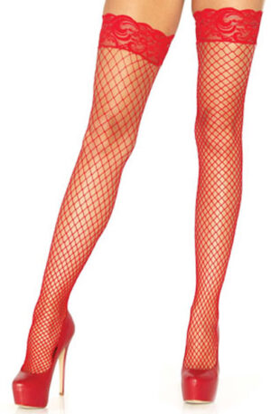 Stay Up Fishnet Thigh Highs Red - Zeķes 1