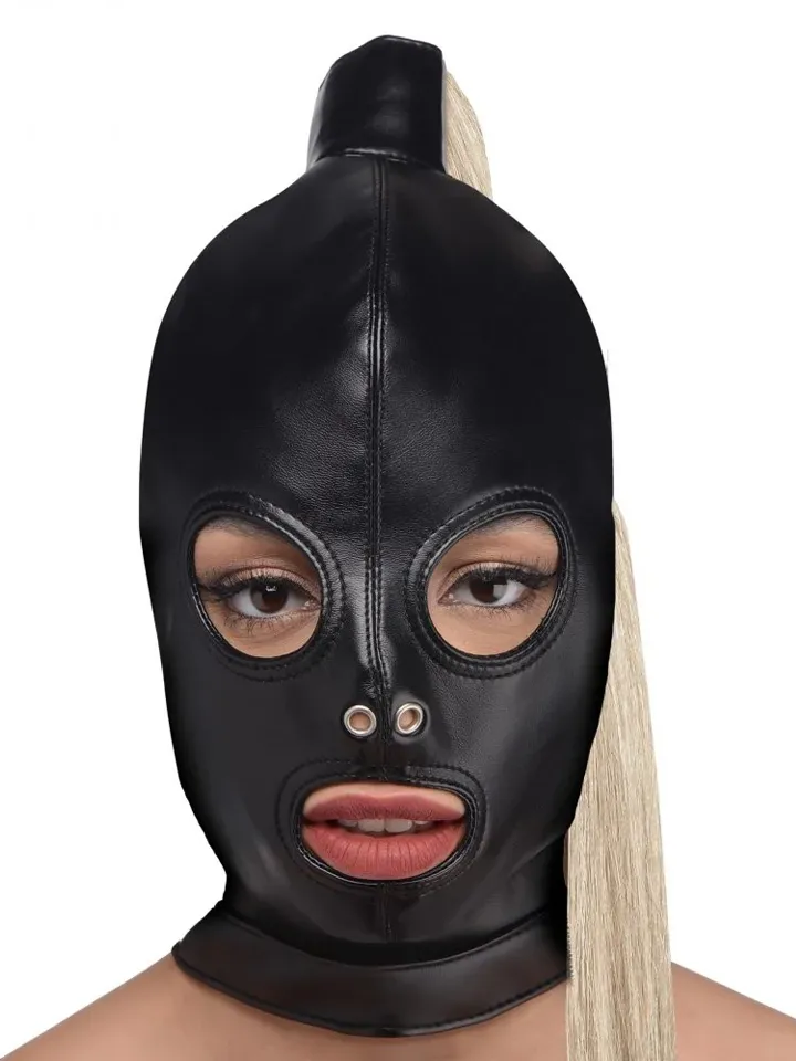 Strict Blonde Ponytail Bondage Hood Black - BDSM maska 1 [full]