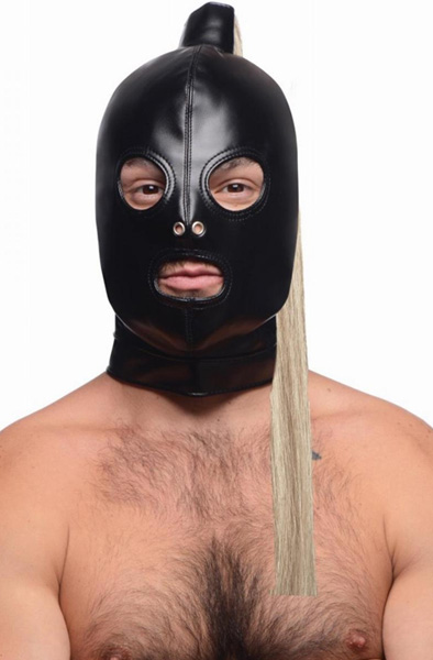 Strict Blonde Ponytail Bondage Hood Black - BDSM maska 2