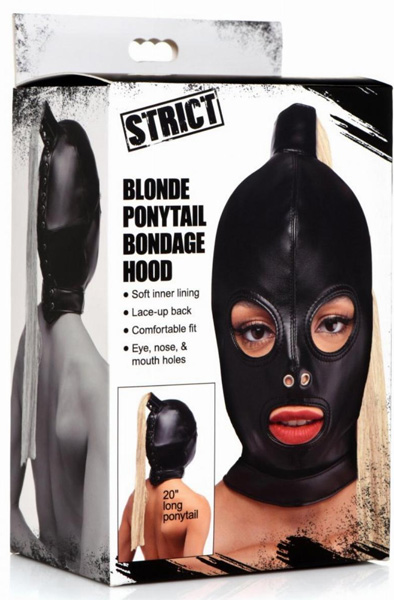Strict Blonde Ponytail Bondage Hood Black - BDSM maska 5