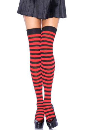 Striped Nylon Thigh Highs Black/Red - Uzturēšanās 1