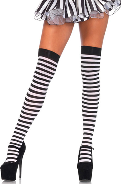 Striped Nylon Thigh Highs Black/White - Uzturēšanās 1