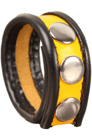 The Red Leather Cockring 3-snaps Black-Yellow - Gaiļa gredzens 1