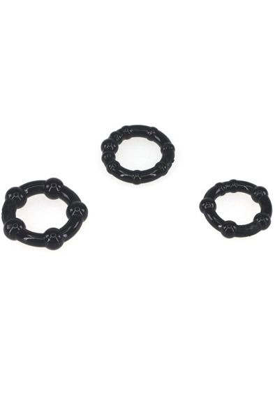 The Red Triple Beaded Ring Set Black - Gaiļa gredzenu komplekts 2