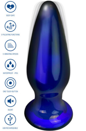 ToyJoy Shining Vibrating Glass Plug 11,5 cm - Vibrējošs anālais spraudnis 1