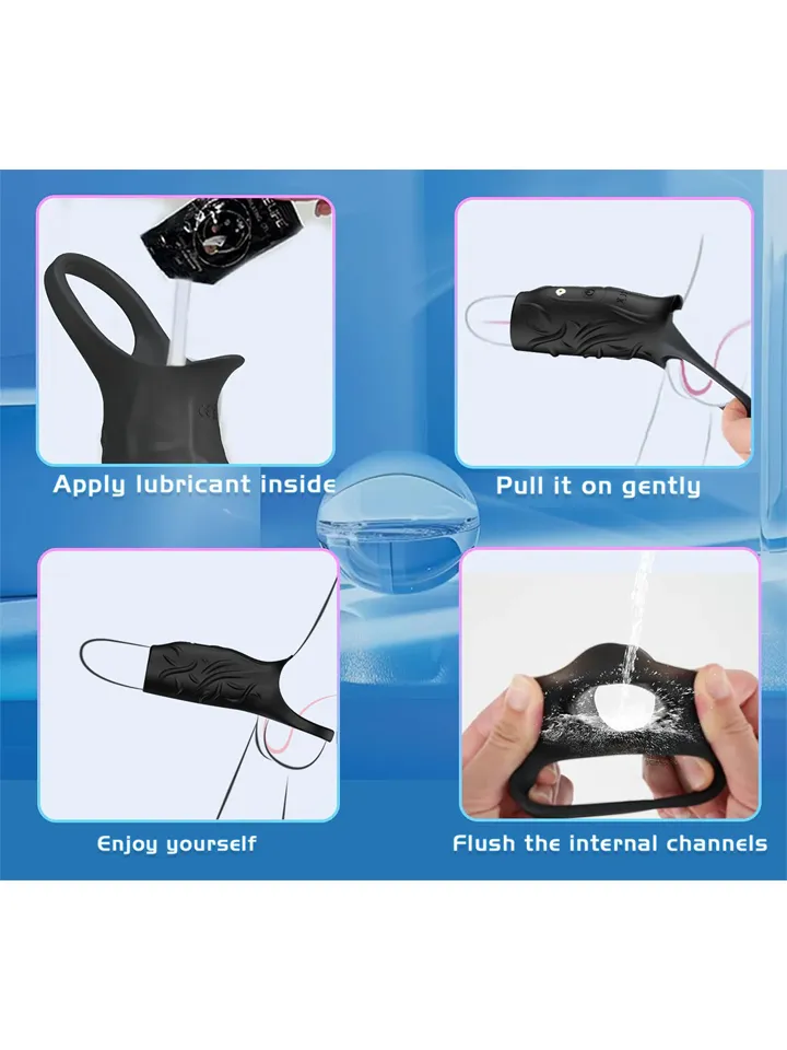 Vibrating Open Cock Sleeve Black - Vibrējošs penisa pagarinātājs 2 [full]