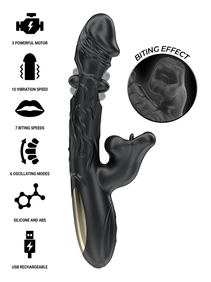 Vibrator & Clitoris Stimulator With Biting & Rotation - Trušu vibrators ar rotējošu mēli 1 [full]