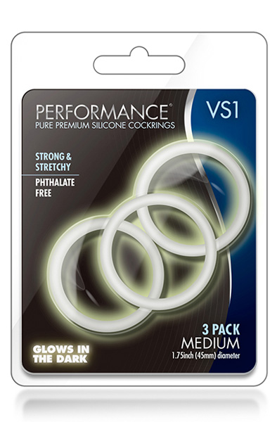 VS1 Cock Rings Medium White Glows In The Dark - Gaiļa gredzenu komplekts 2
