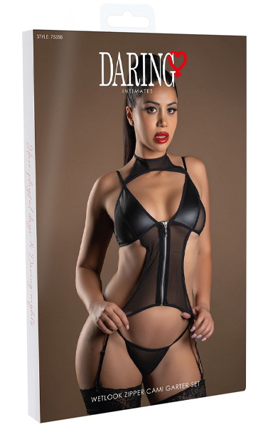 Wetlook Zipper Cami Garter Set - Seksīga apakšveļa 3